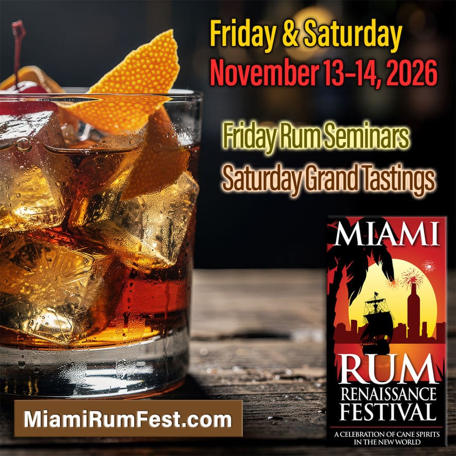 Miami Rum Renaissance Festival 2026 flyer: Friday rum seminars and Saturday Grand Tastings, November 13–14